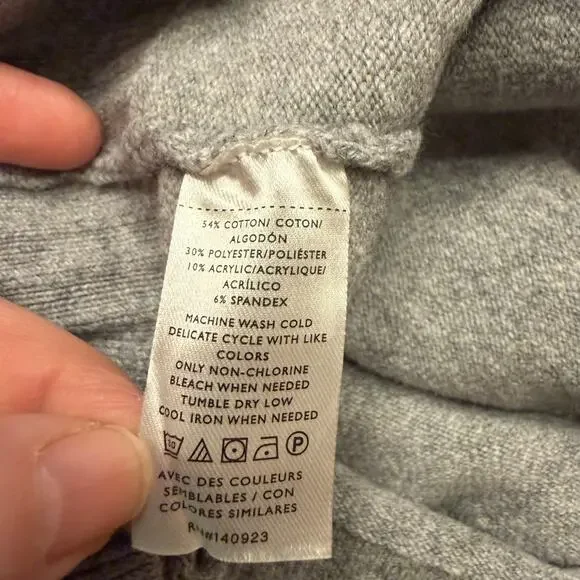 LOFT Gray Knit Sweater Button Cuff Long Sleeve Ribbed Hem Women’s Medium - Picture 7 of 7